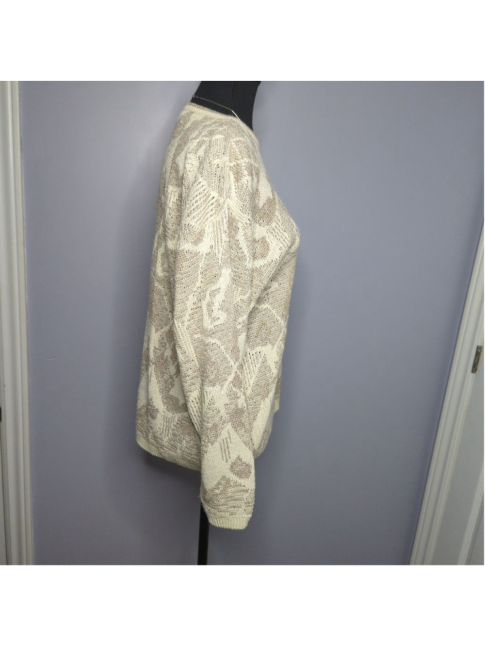Vintage 90s Smart Set Metallic Gold Knit Crewneck Sweater Large - Picture 6 of 14